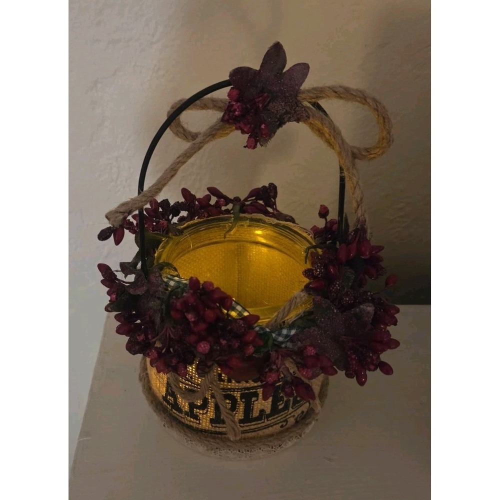 Vintage Glass Candle Holder Lantern Jar Metal Handle Farmhouse‎ Rustic Decor